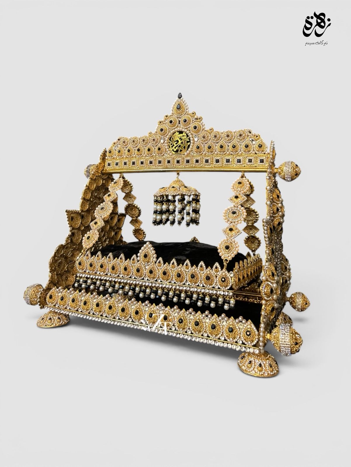 Handcrafted Jhoola of Shahzada Ali Asghar (AS) is a ceremonial swing designed for Azakhana. Featuring traditional "Manjus" or "Kashi" stone work for Majlis setup or Baramdagi in Juloos🏴🏴🏴