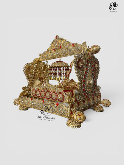 Handcrafted Jhoola of Shahzada Ali Asghar (AS) is a ceremonial swing designed for Azakhana. Featuring traditional "Manjus" or "Kashi" stone work for Majlis setup or Baramdagi in Juloos🏴🏴🏴🏴
