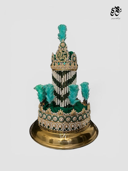 Mehndi Shahzada Qasim AS | Taaj Material Kashi & Work Green Stones With Golden Thal