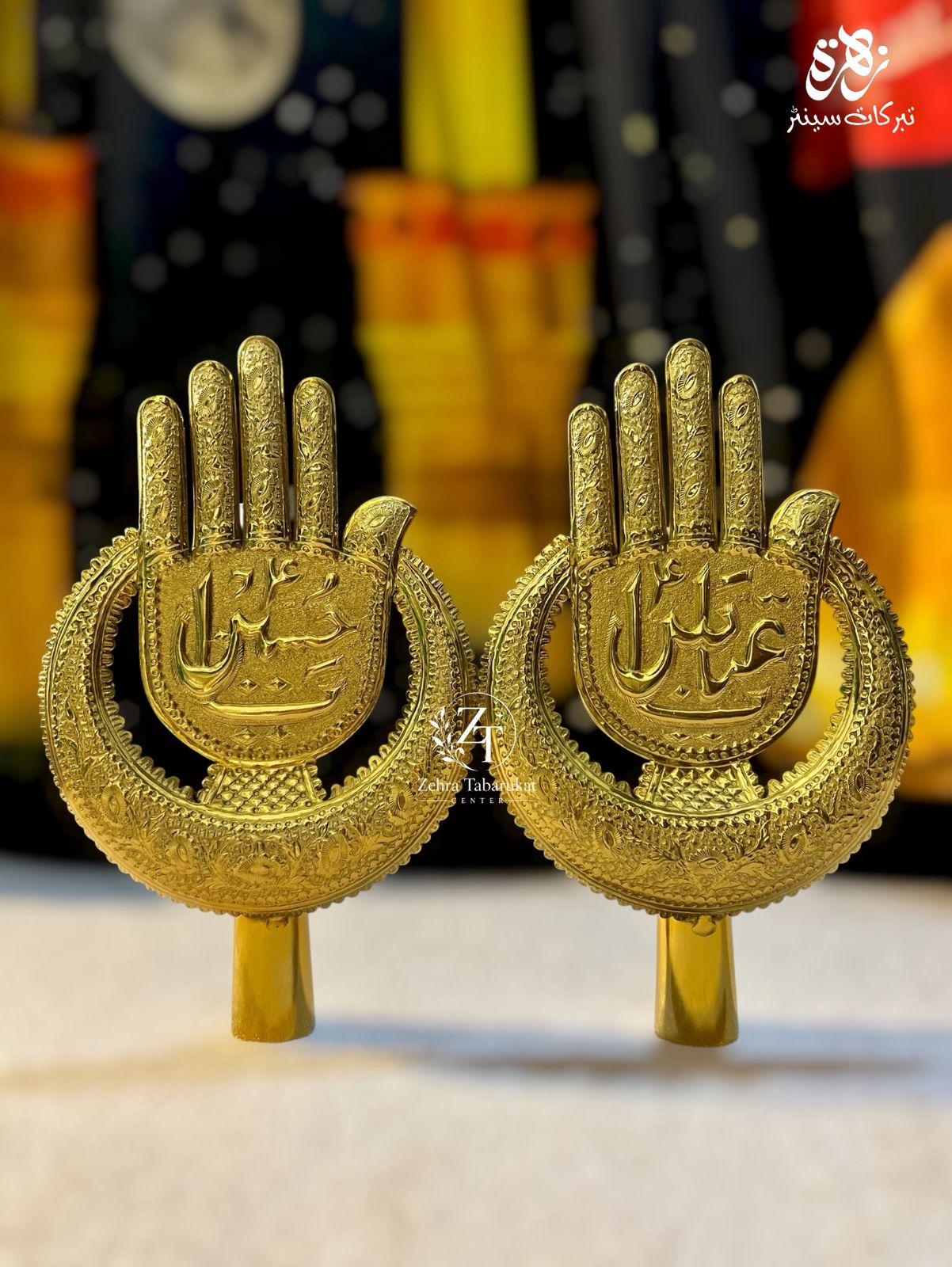 Ya Hussain a.s and Ya Abbas a.s Silver Panja with Moon Designed