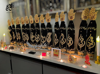 14 Masomeen (as) Hazrat Abbas (as) Azakhana Dard Green Velvet Patkay and Petal Work Panja